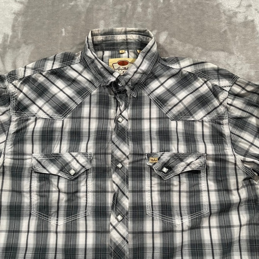Larry Mahan Shirt Mens XL Gray Plaid Pearl Snap Western Cowboy - Picture 2 of 7